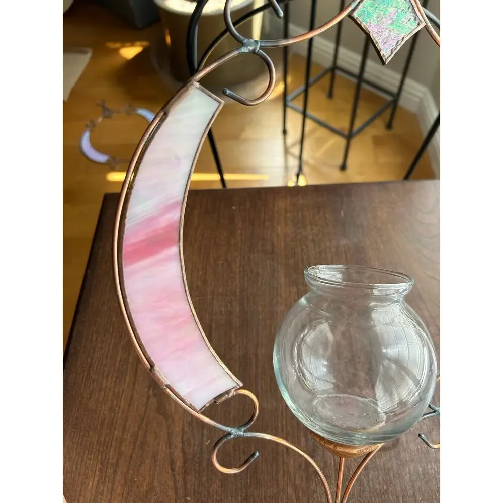 Vintage Stained Glass Plant Rooter Candle Holder Hanging Home Decor gift